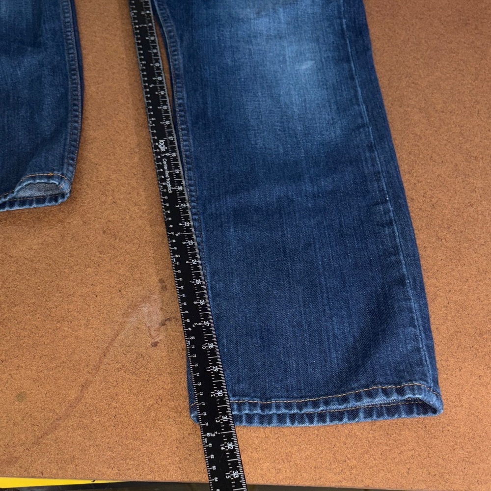 Levi's 505 Straight Jeans in Dark Blue with Tan Patch - Picture 5 of 11